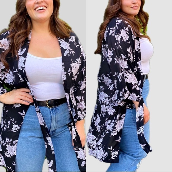SPIRITUAL GANGSTER Maya Floral Belted Kimono Black One Size - Picture 1 of 4